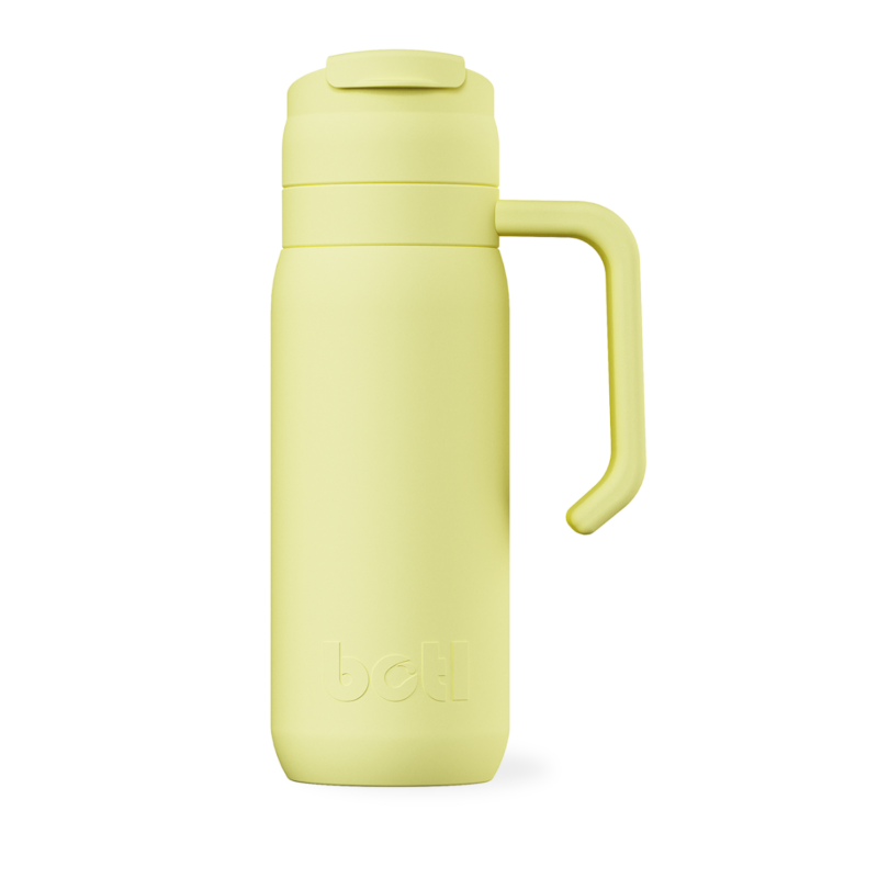 600ml Brew Flask - Reusable insulated leakproof cup with handle and carry strap - Banana